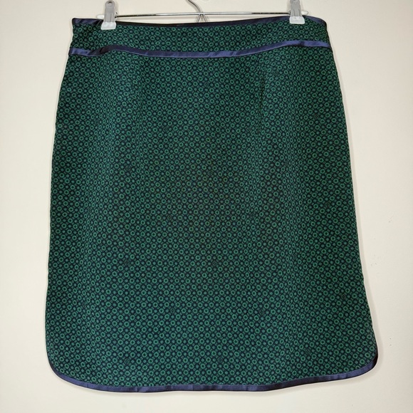 TORY BURCH Ames Careerwear Geometric Green Printed Silk Trim Retro Pencil Skirt - Picture 9 of 12